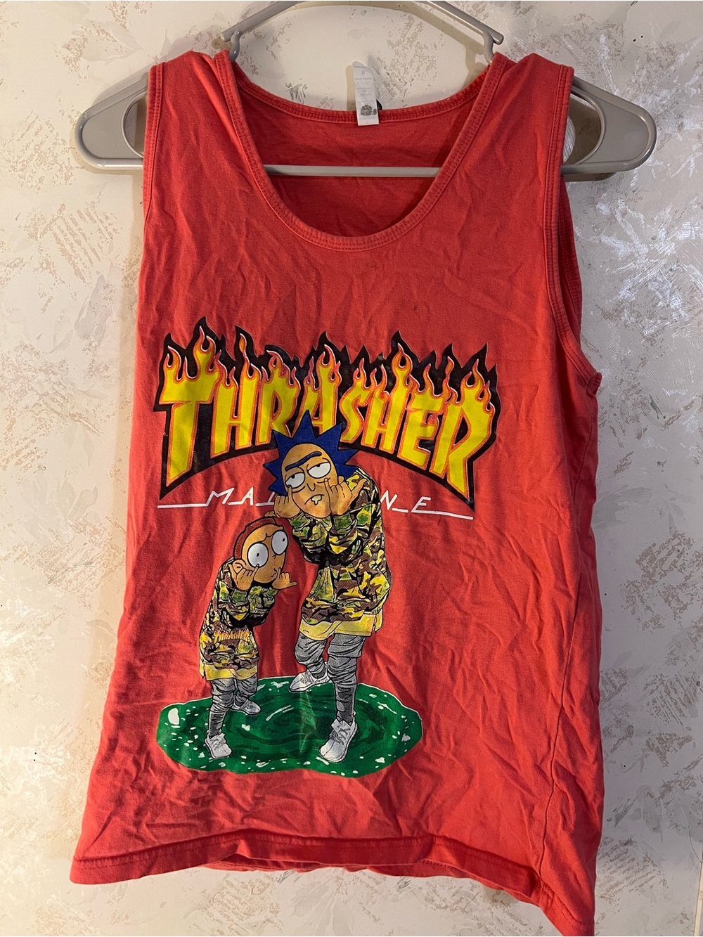 Thrasher Rick and Morty Tank Top with Flame Logo